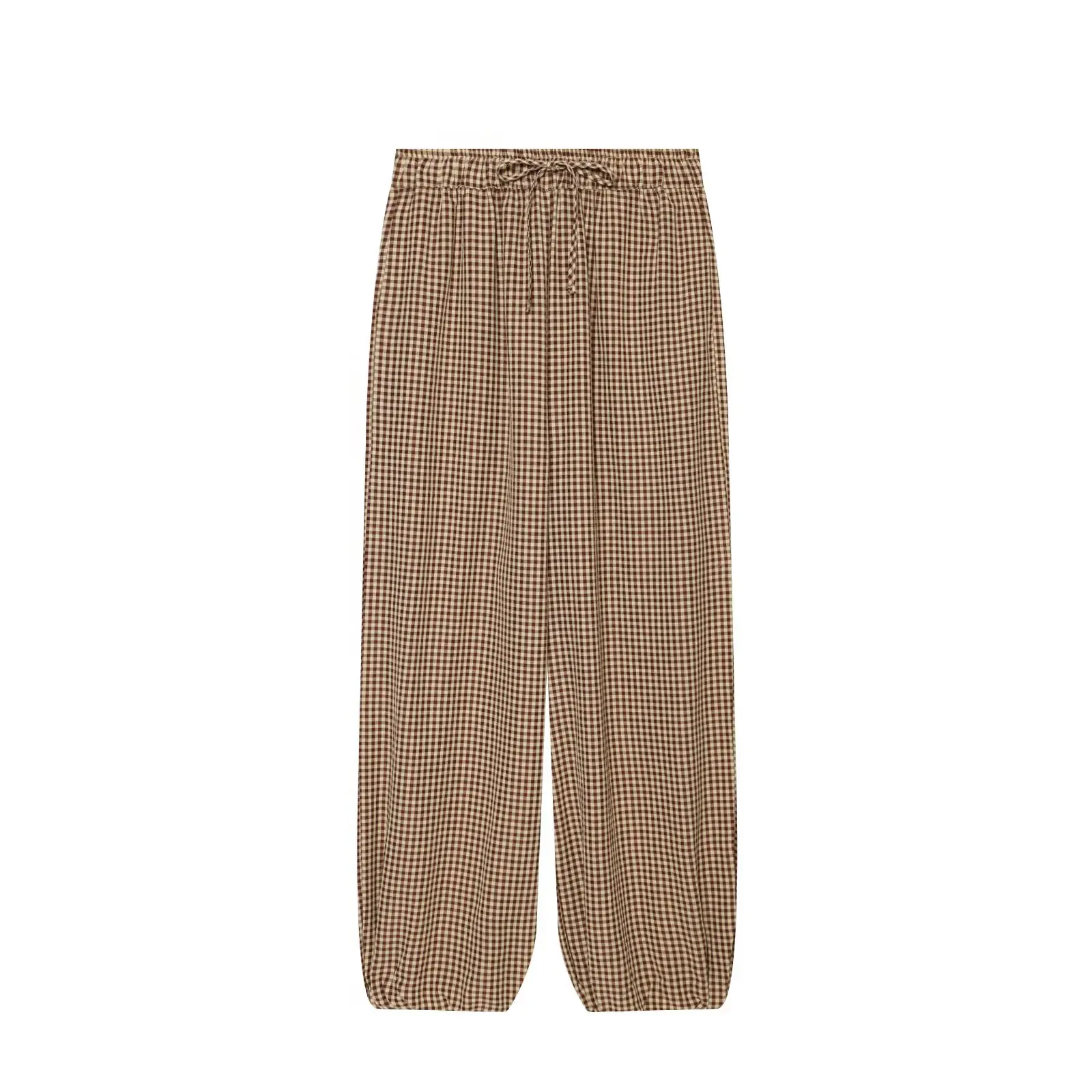 Women's Long Pants 2026 Summer New Style Red Plaid Drawstring Lantern Pants Long Pants Beach Vacation Casual Fashion