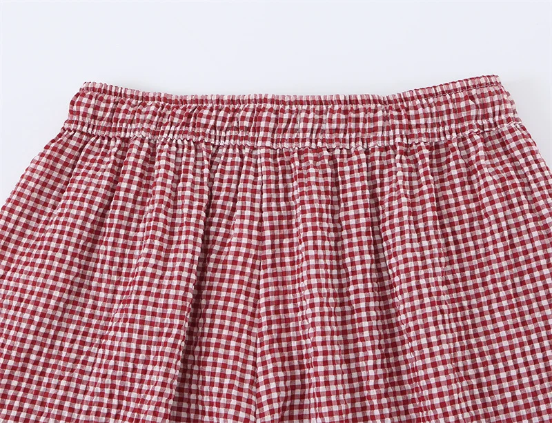 Women's Long Pants 2026 Summer New Style Red Plaid Drawstring Lantern Pants Long Pants Beach Vacation Casual Fashion