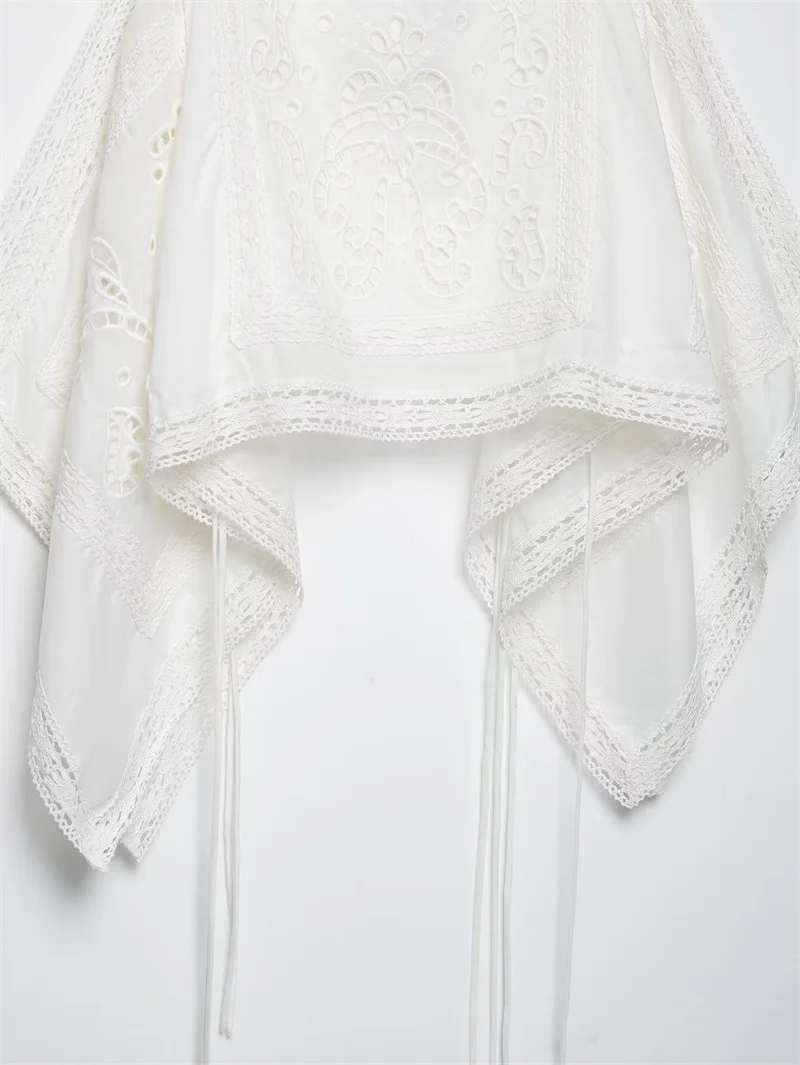 Guobioziy 2026 Women's Summer New Top White Strap Hollow Out Embroidered Asymmetric Top Beach Vacation Stylish