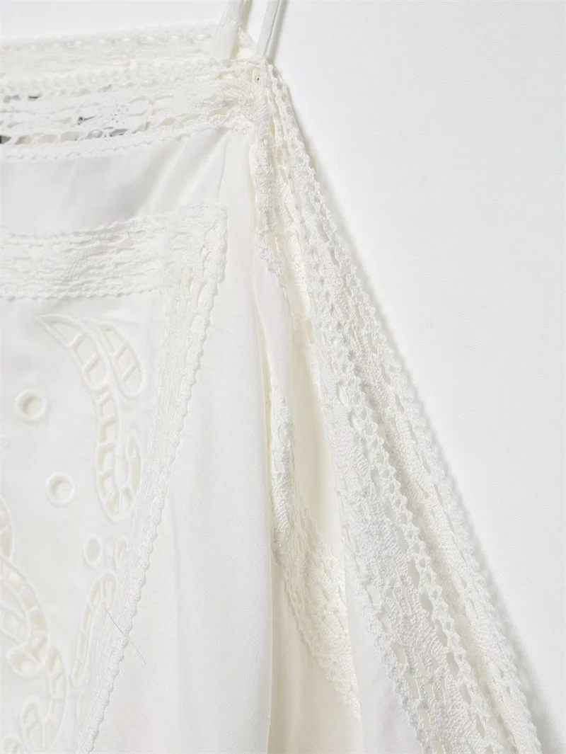 Guobioziy 2026 Women's Summer New Top White Strap Hollow Out Embroidered Asymmetric Top Beach Vacation Stylish