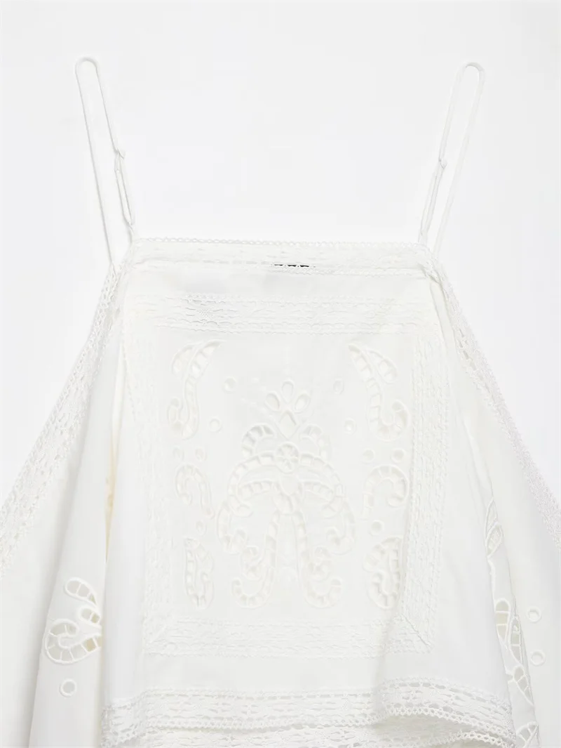 Guobioziy 2026 Women's Summer New Top White Strap Hollow Out Embroidered Asymmetric Top Beach Vacation Stylish