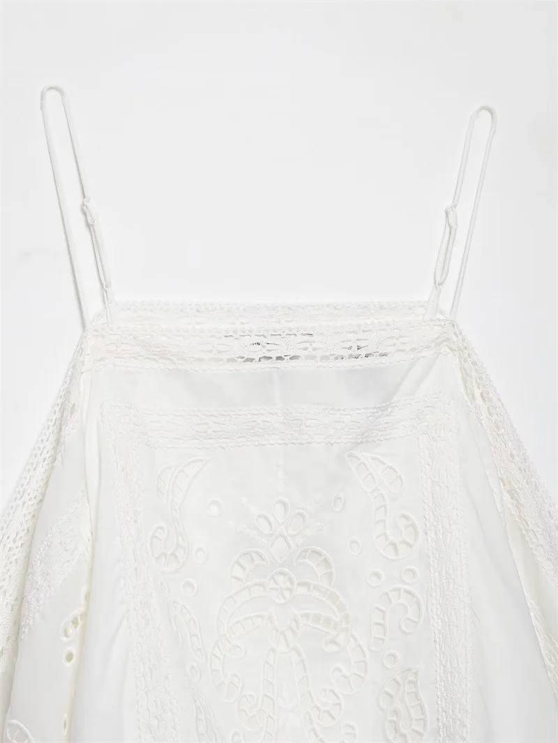 Guobioziy 2026 Women's Summer New Top White Strap Hollow Out Embroidered Asymmetric Top Beach Vacation Stylish