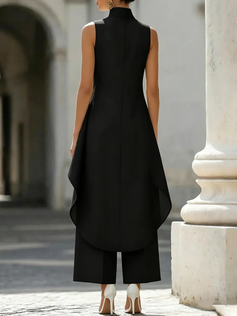 Sleeveless High Neck Jumpsuit With Asymmetric Draped Overlay Wide Leg Culottes Elegant Formal Evening Wear For Women