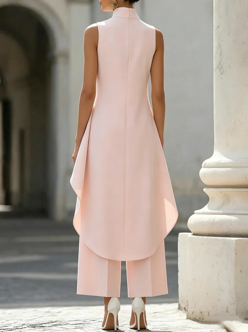 Sleeveless High Neck Jumpsuit With Asymmetric Draped Overlay Wide Leg Culottes Elegant Formal Evening Wear For Women