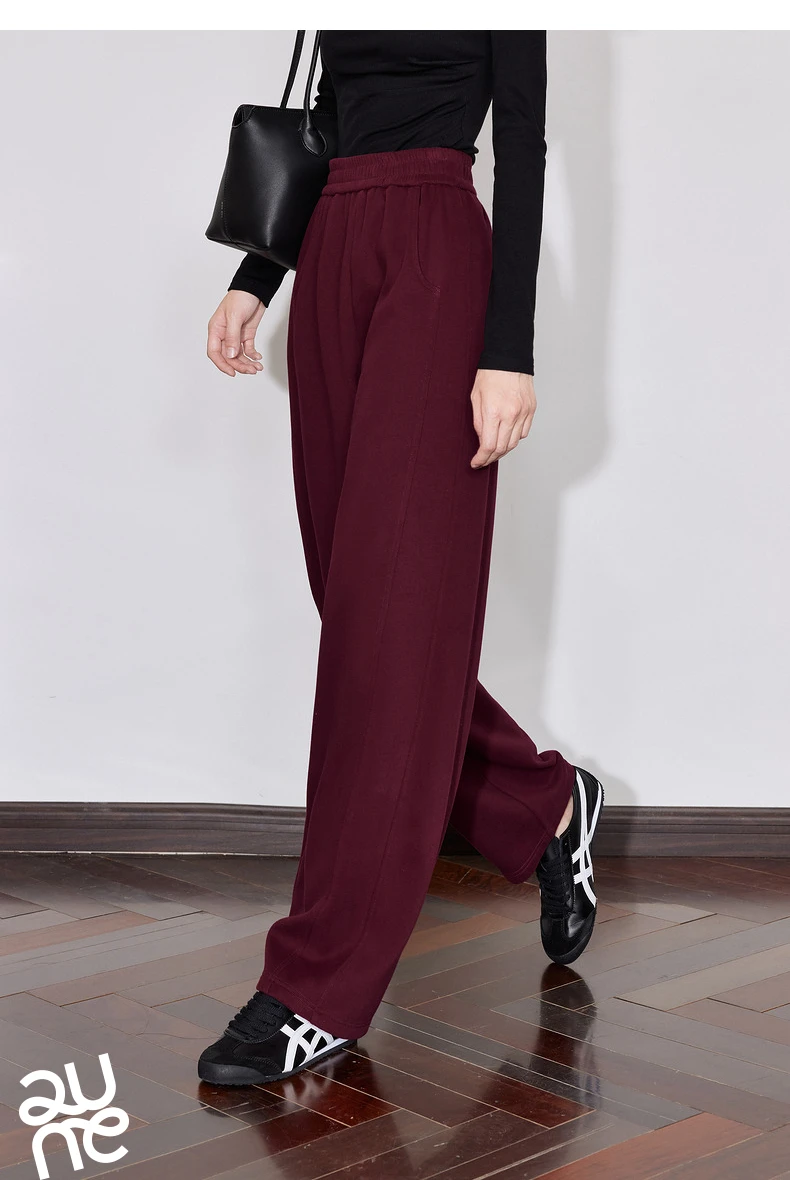 TOYOUTH Women Fleece Casual Sweatpants 2024 Autumn and Winter New Elastic Waist Ankela Red Thicking Warm Banana Long Pants
