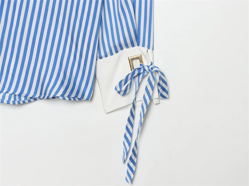 Women's Shirt 2026 Summer New Fashion Bow-tie Striped Shirt Jacket for Women Elegance Chic New Daily Ladies Shirt