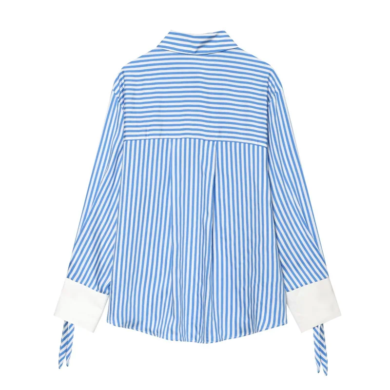 Women's Shirt 2026 Summer New Fashion Bow-tie Striped Shirt Jacket for Women Elegance Chic New Daily Ladies Shirt