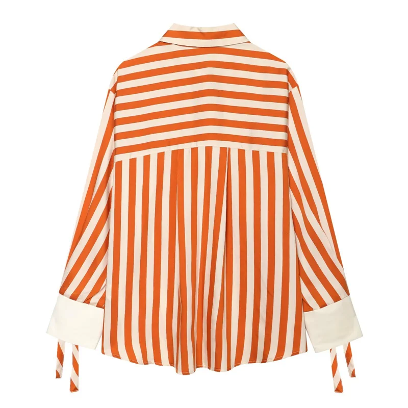 Women's Shirt 2026 Summer New Fashion Bow-tie Striped Shirt Jacket for Women Elegance Chic New Daily Ladies Shirt