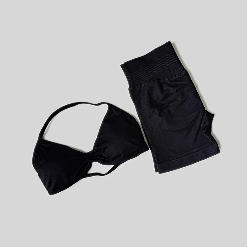 WAREBALL Gym Set Women 2 Piece Sets Halter Neck Tank Tops High Waist Scrunch Seamless Shorts Sport Suit Sportswear Workout Set