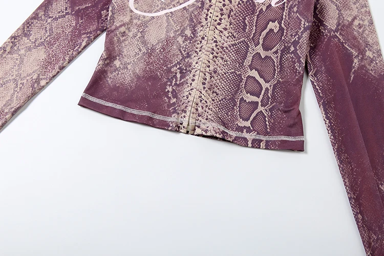 Weird Puss Letter Snake Print Tracksuit 2-Piece Set Women Patchwork Zip Jacket+Pants Matching Casual Stretch Streetwear Outfits