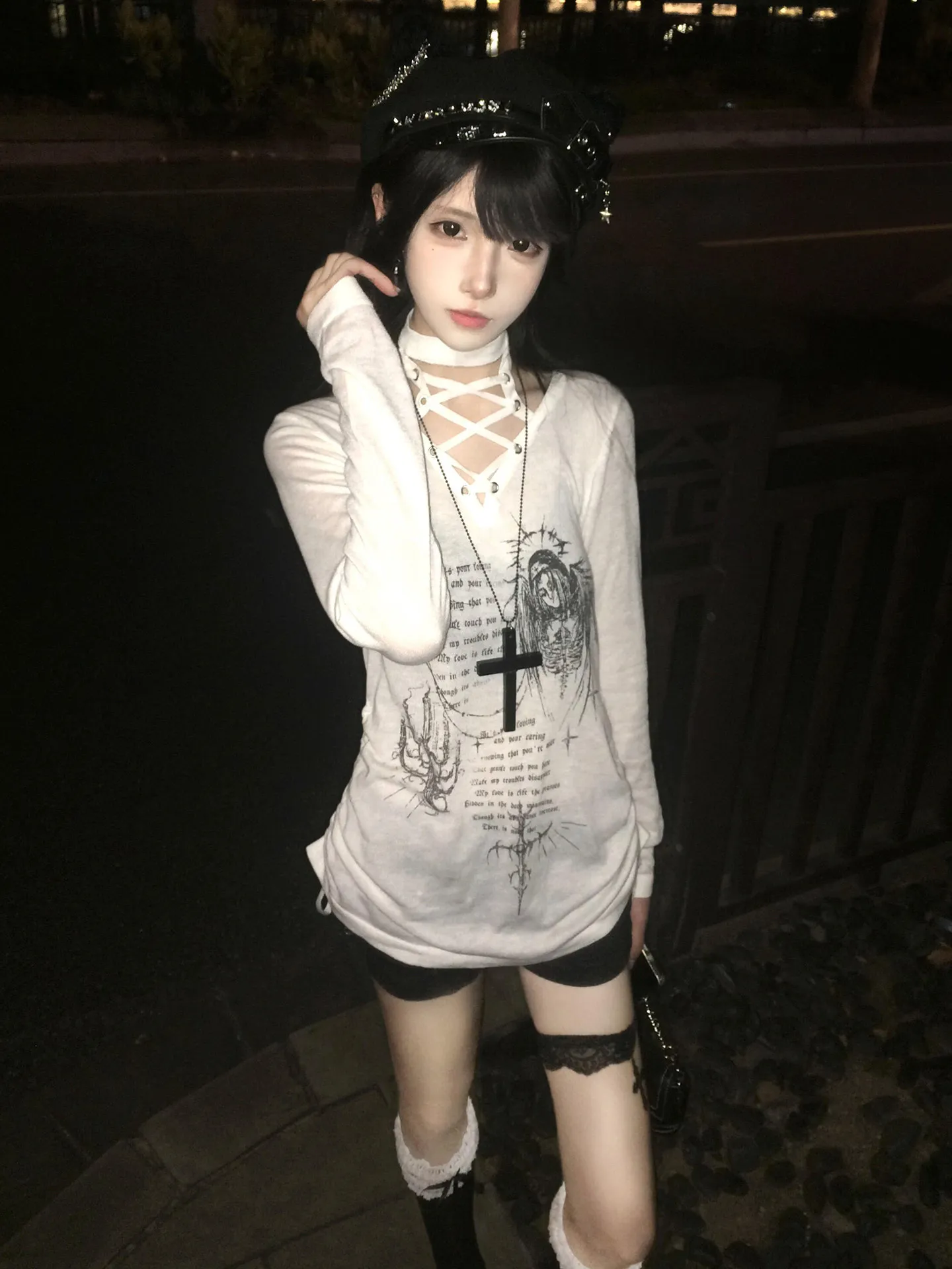 Seeslim Chic Print Graphic T Shirts Woman Lace Up Youthful 2000s Clothes Y2k Long Sleeve Tees Female Clothing T-shirt Spring Top
