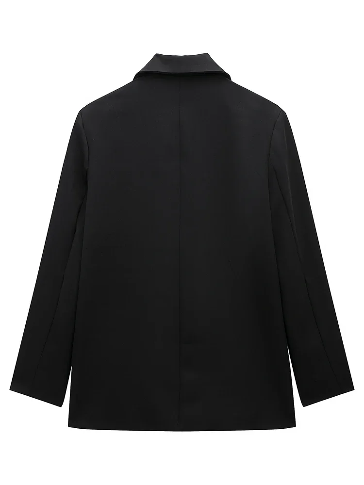 Willshela Women Fashion With Pockets Solid Double Breasted Blazer Vintage Long Sleeves Notched Neck Female Office Lady Outfits