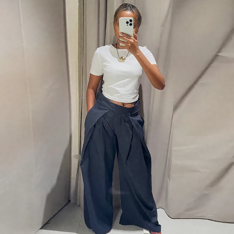 HXAO Striped Baggy Pants Women's Pants Autumn 2025 Elegant Pleated Wide Leg Oversized Trousers Ladies Fashion High Waist Pants