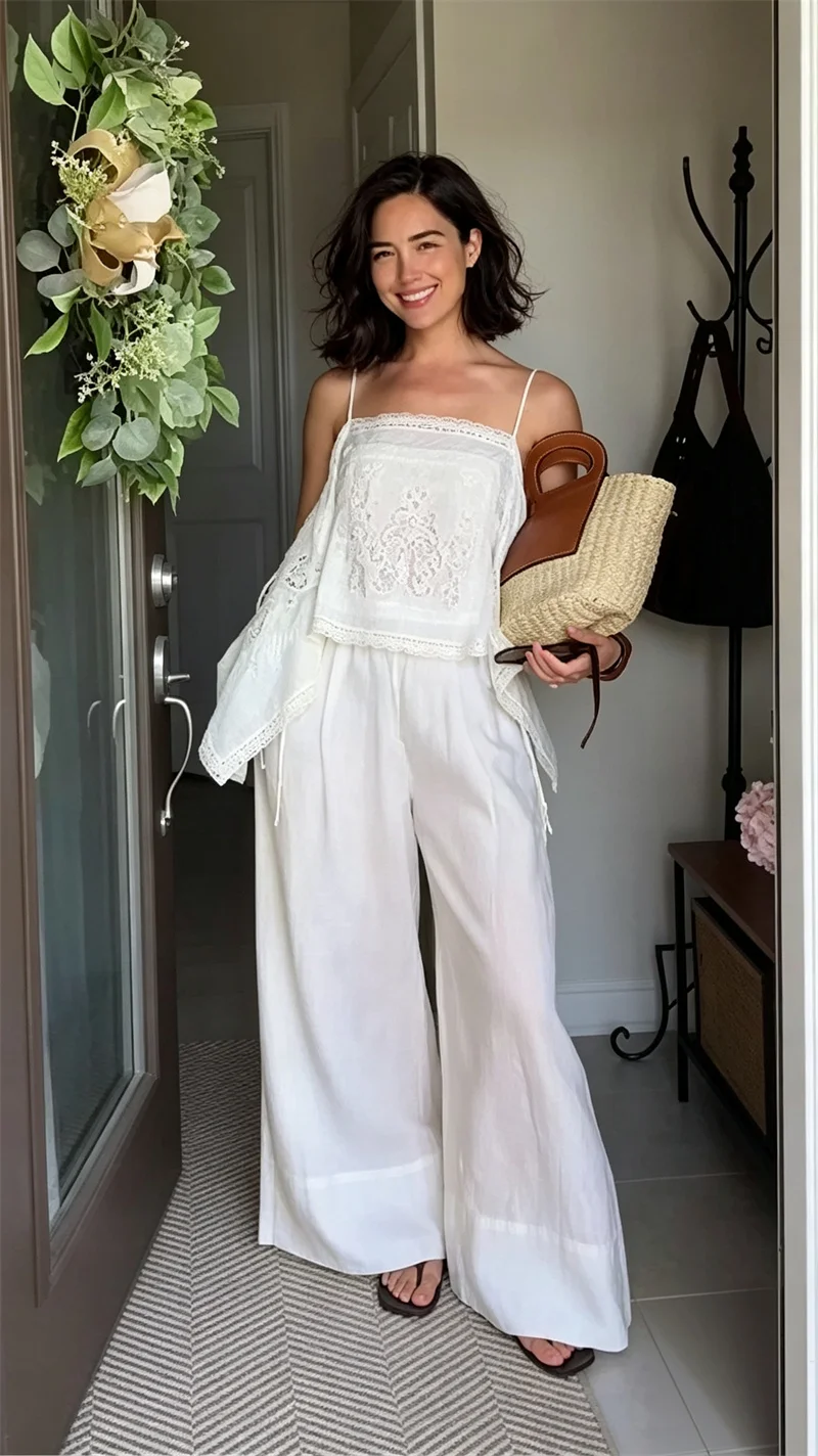 Guobioziy 2026 Women's Summer Spaghetti Strap Top Boho Beachwear Hollow Embroidery Casual Vacation Blouse