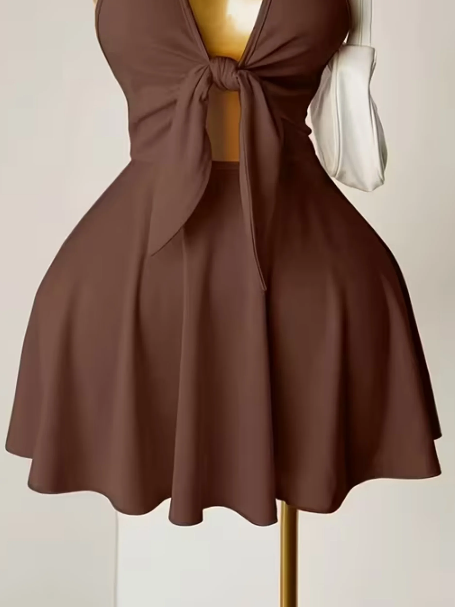 Women Halter Deep V Front Tie Cut Out Mini Dress 2026 Summer Y2K Night Club Party Flare Skirt Dresses