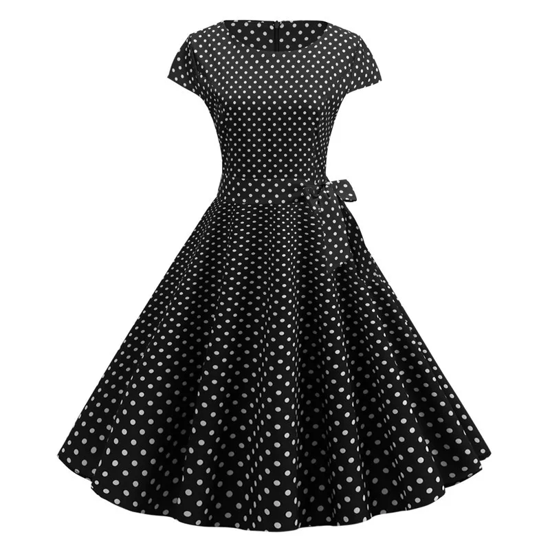 Women Summer Dresses Robe Vintage 1950s 60s Pin Up Big Swing Party Work Wear Rockabilly Dress White Polka Dot Vestidos
