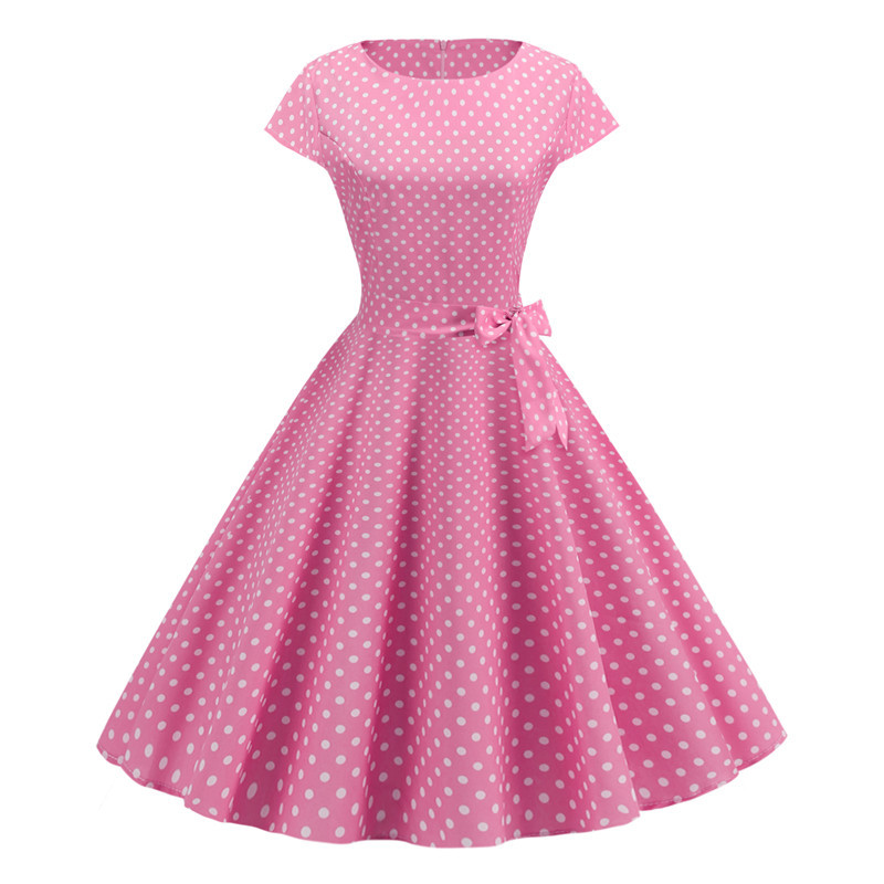 Women Summer Dresses Robe Vintage 1950s 60s Pin Up Big Swing Party Work Wear Rockabilly Dress White Polka Dot Vestidos