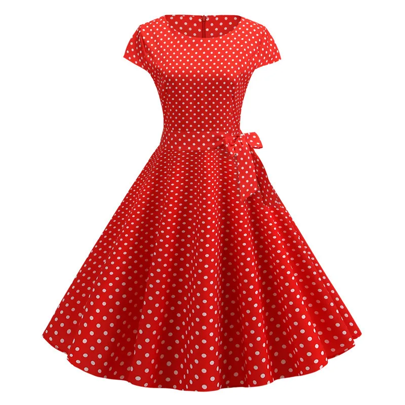 Women Summer Dresses Robe Vintage 1950s 60s Pin Up Big Swing Party Work Wear Rockabilly Dress White Polka Dot Vestidos