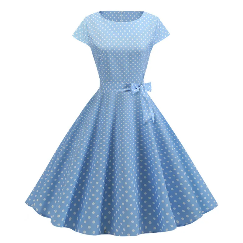 Women Summer Dresses Robe Vintage 1950s 60s Pin Up Big Swing Party Work Wear Rockabilly Dress White Polka Dot Vestidos