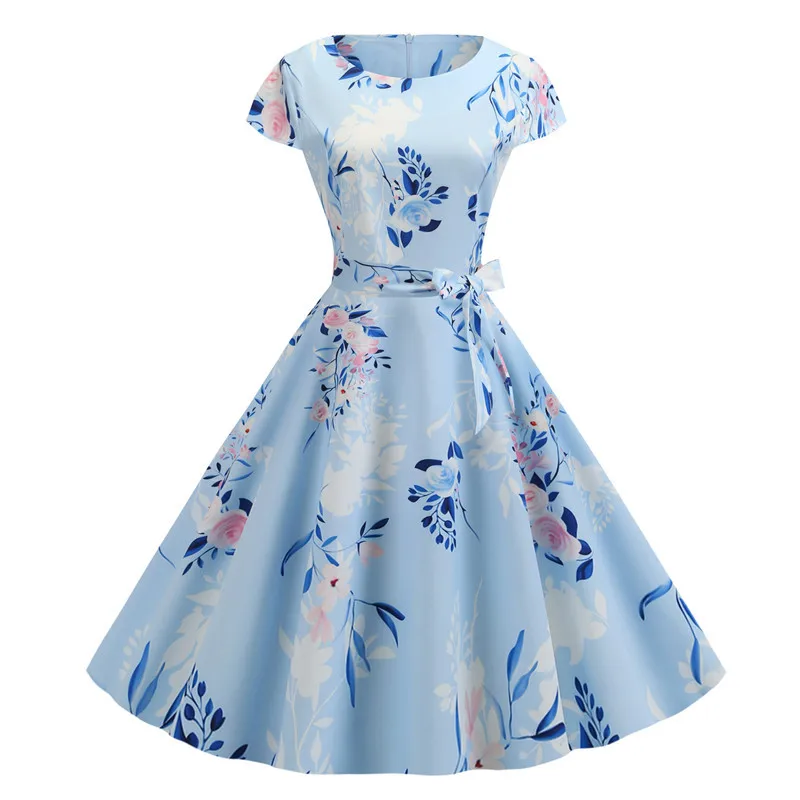 Women Summer Dresses Robe Vintage 1950s 60s Pin Up Big Swing Party Work Wear Rockabilly Dress White Polka Dot Vestidos