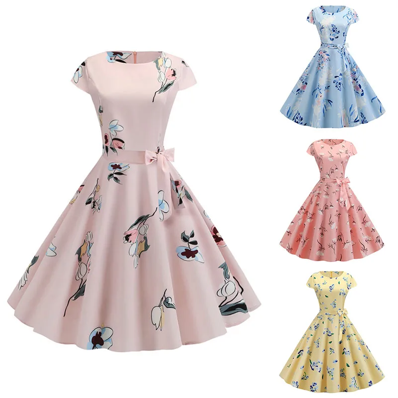 Women Summer Dresses Robe Vintage 1950s 60s Pin Up Big Swing Party Work Wear Rockabilly Dress White Polka Dot Vestidos