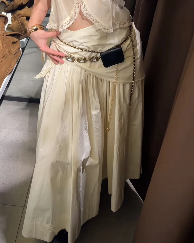 Women's Skirt 2026 New Fashion Spring Summer Beige Fluffy Scarf Midi Skirt for Women Casual Chic Personality Female Skirt