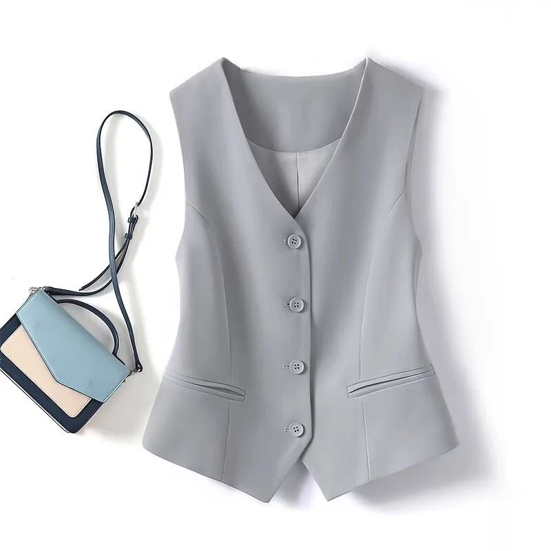 Single Breasted V-neck Short Slim Fitting Vest For Women In Spring And Autumn, Can Be Worn Externally Or Internally