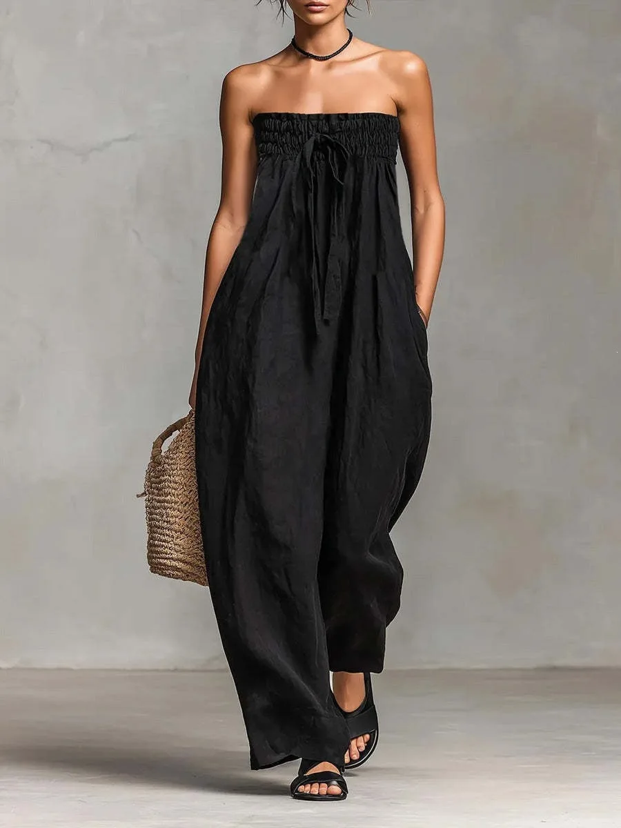 Summer Women's Romper Sleeveless High-End Loose Straight Leg Pants Cross-Border Long Jumpsuit Female Fashionable One-Piece Suit