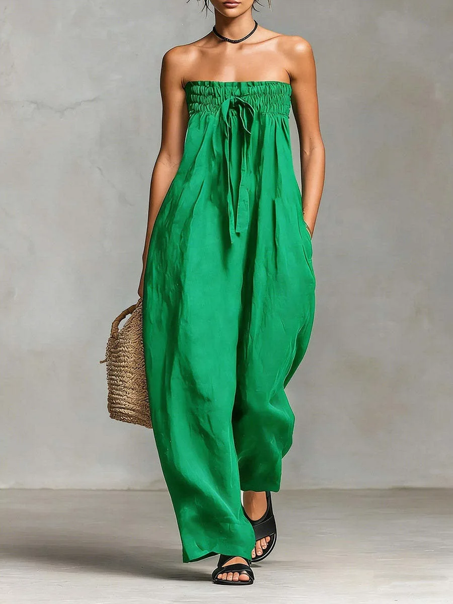 Summer Women's Romper Sleeveless High-End Loose Straight Leg Pants Cross-Border Long Jumpsuit Female Fashionable One-Piece Suit