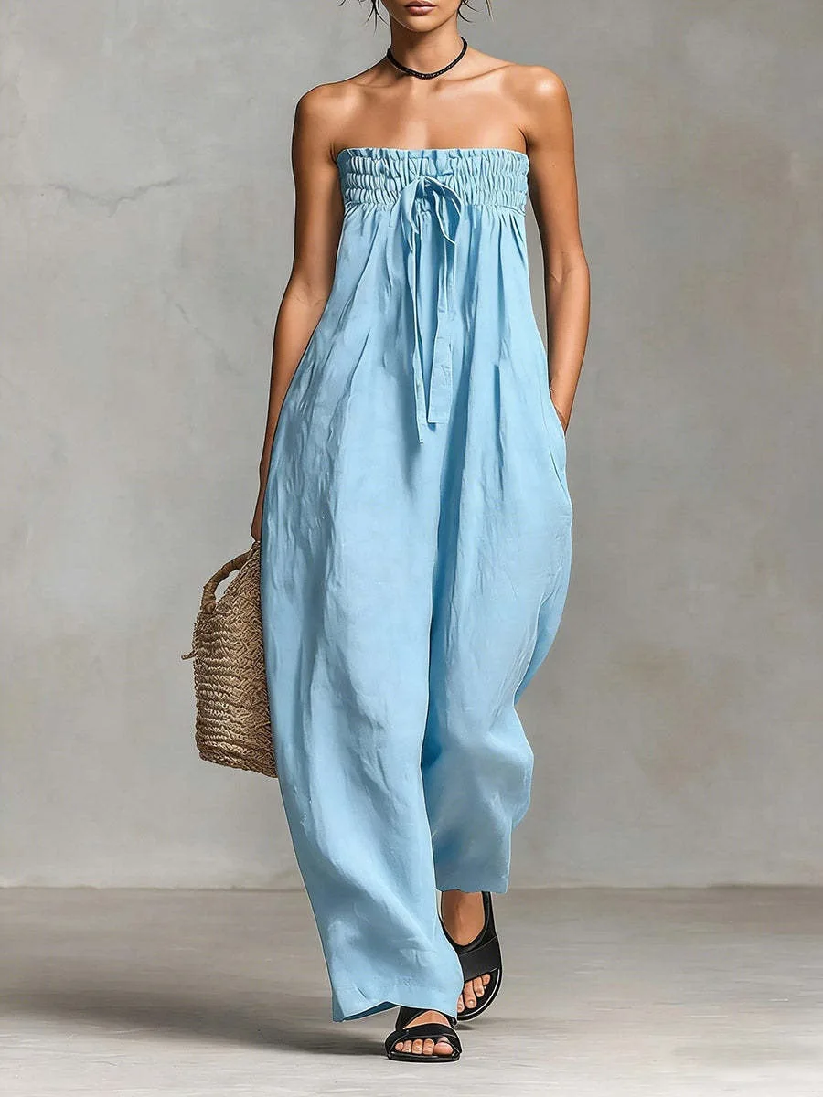 Summer Women's Romper Sleeveless High-End Loose Straight Leg Pants Cross-Border Long Jumpsuit Female Fashionable One-Piece Suit