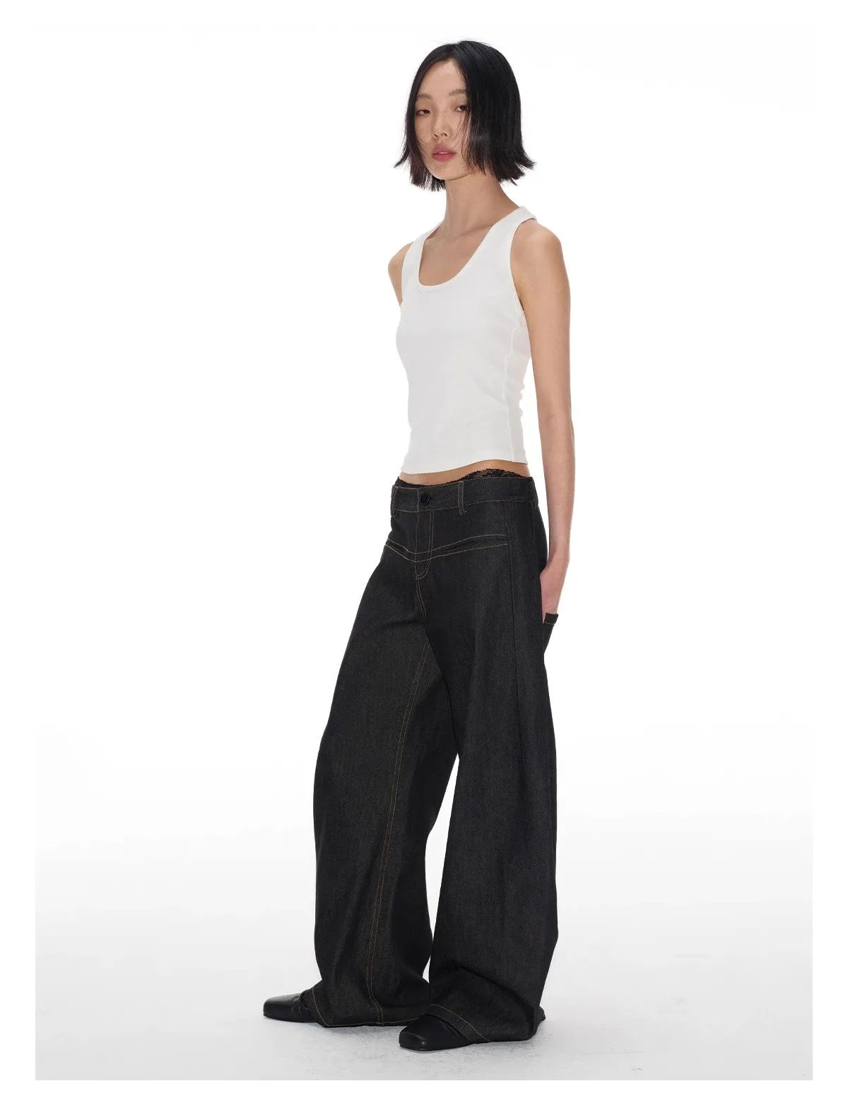 Vintage Baggy Low Waist Jeans Women Y2K Wide Leg Pants Oversized Harajuku White Lace Straight Leg Jeans