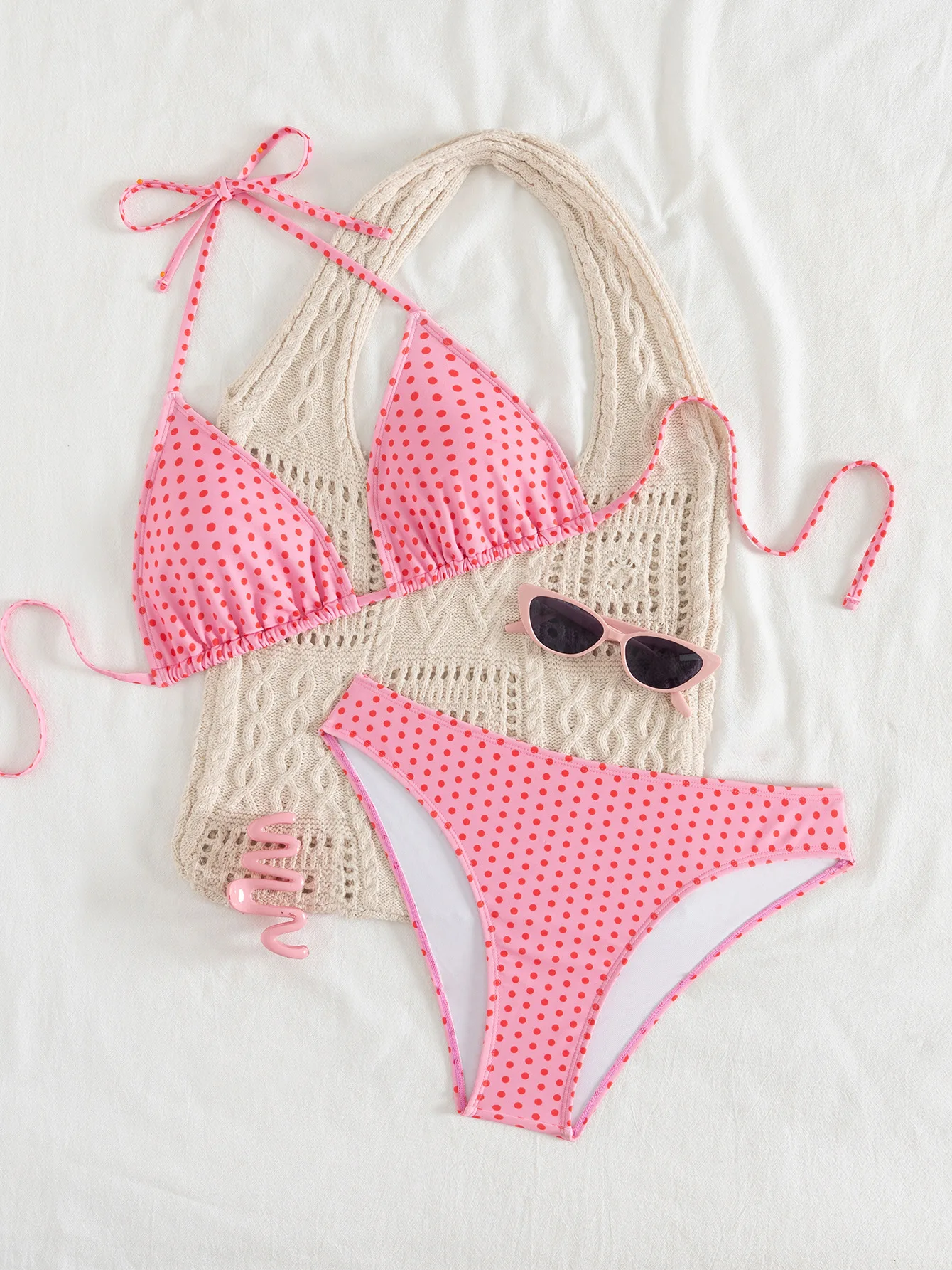 2026 Dot Print Bikini Set Retro High Waisted Swimsuit Women Adjustable String Tie Two Piece Bathing Suit for Beach
