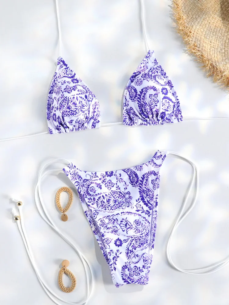 Sexy Triangle Mini Bikini Sets Micro Thongs Swimsuit Women Bathing Suit Biquini Bandage Beachwear Print Swimwear Thong Bikini