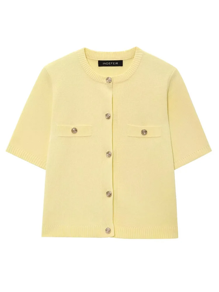 HXAO Cardigan Woman Knitwear Button Ladies Short Sleeve Knit Bolero Women's Tricot Top Summer Outerwear Crop Cardigan Top Female