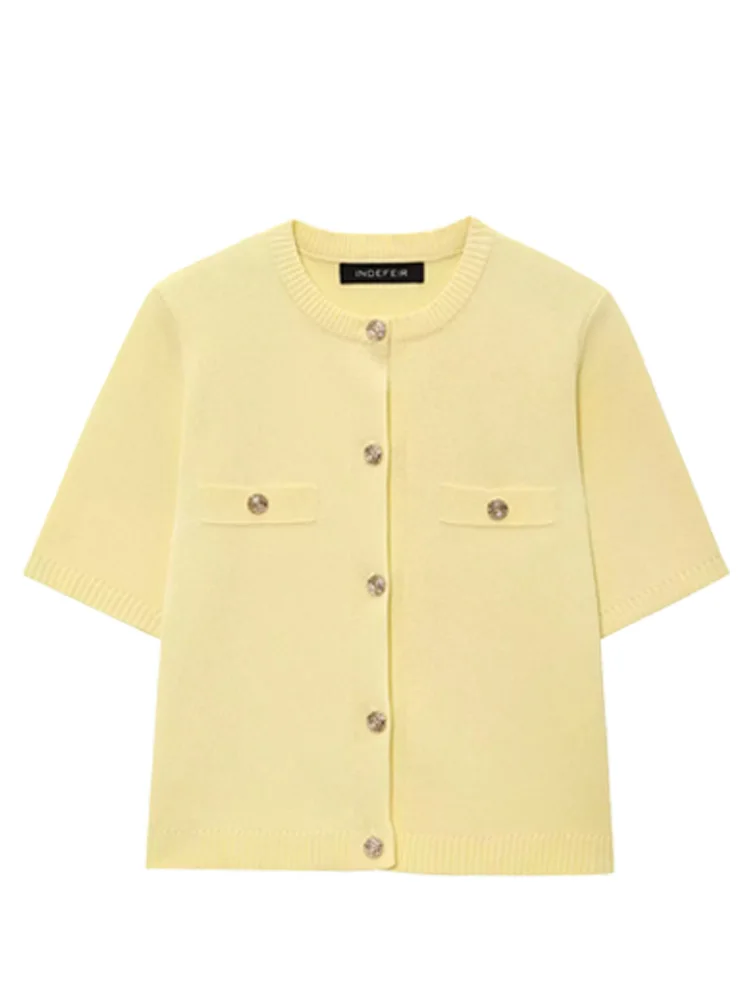 HXAO Cardigan Woman Knitwear Button Ladies Short Sleeve Knit Bolero Women's Tricot Top Summer Outerwear Crop Cardigan Top Female