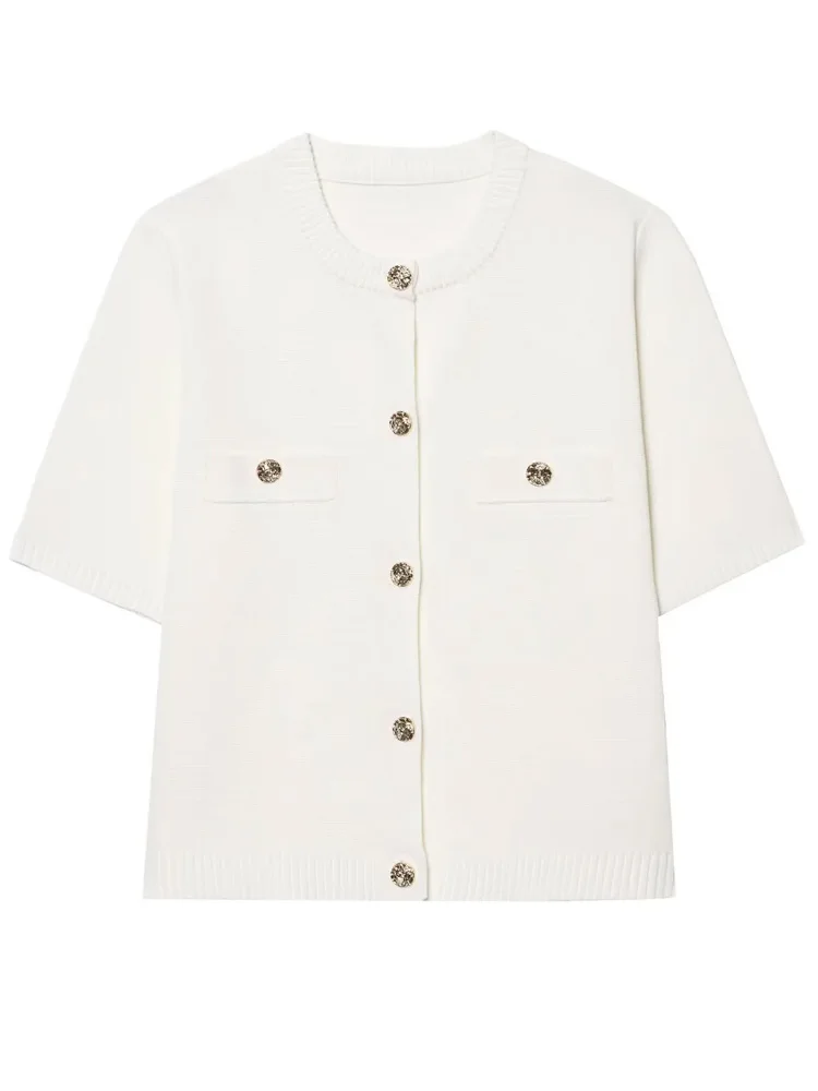 HXAO Cardigan Woman Knitwear Button Ladies Short Sleeve Knit Bolero Women's Tricot Top Summer Outerwear Crop Cardigan Top Female