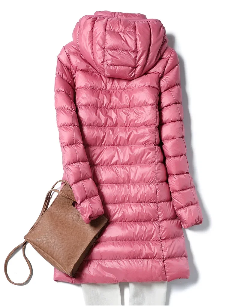 Fashionable Outerwear Winter Women Korean Fashion Slim Remove Hooded Parka Down Jackets Long Light Thin Coat Puffer Jacket