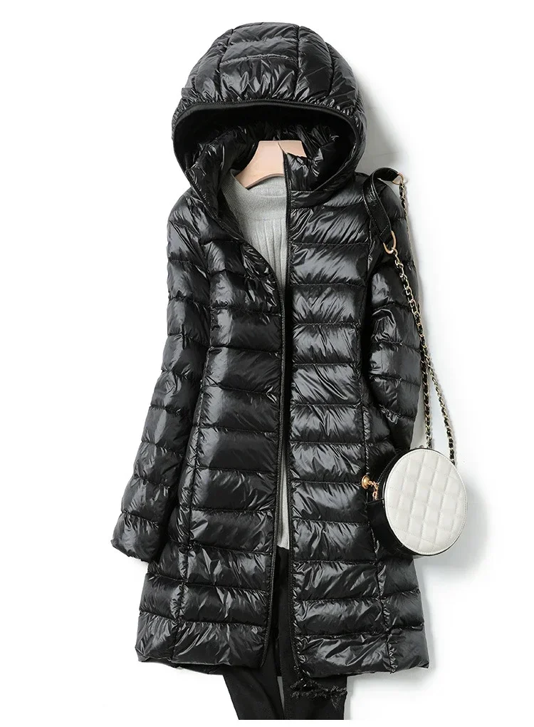 Fashionable Outerwear Winter Women Korean Fashion Slim Remove Hooded Parka Down Jackets Long Light Thin Coat Puffer Jacket