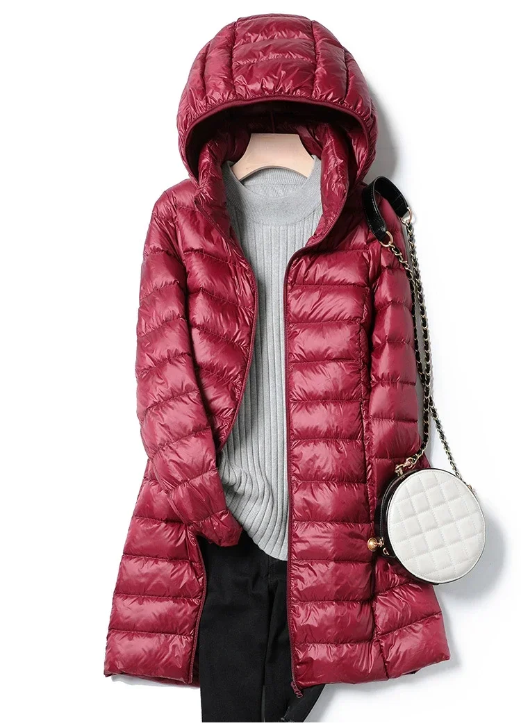 Fashionable Outerwear Winter Women Korean Fashion Slim Remove Hooded Parka Down Jackets Long Light Thin Coat Puffer Jacket