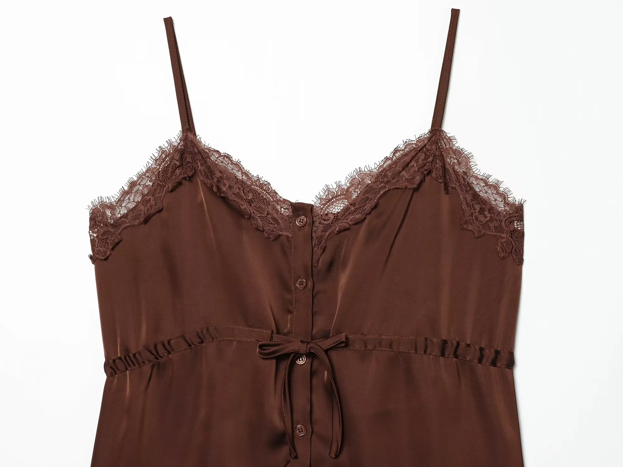 Lace-decorated satin-feel camisole crop top, flowing, sexy open back, 2026 summer new style, tie-waist, comfortable