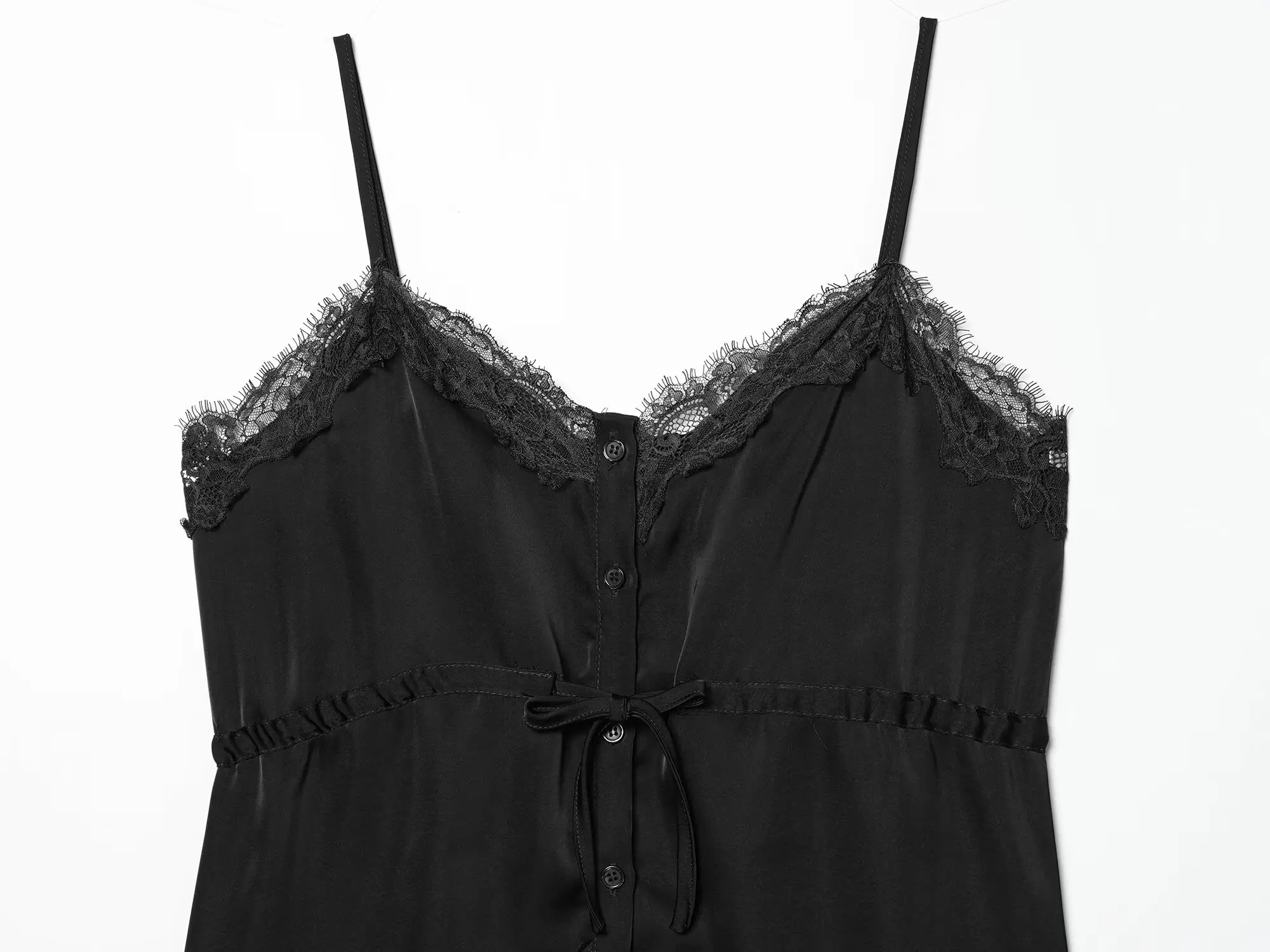 Lace-decorated satin-feel camisole crop top, flowing, sexy open back, 2026 summer new style, tie-waist, comfortable
