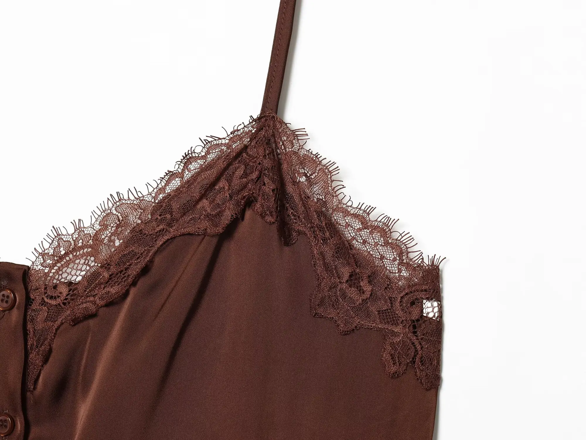 Lace-decorated satin-feel camisole crop top, flowing, sexy open back, 2026 summer new style, tie-waist, comfortable