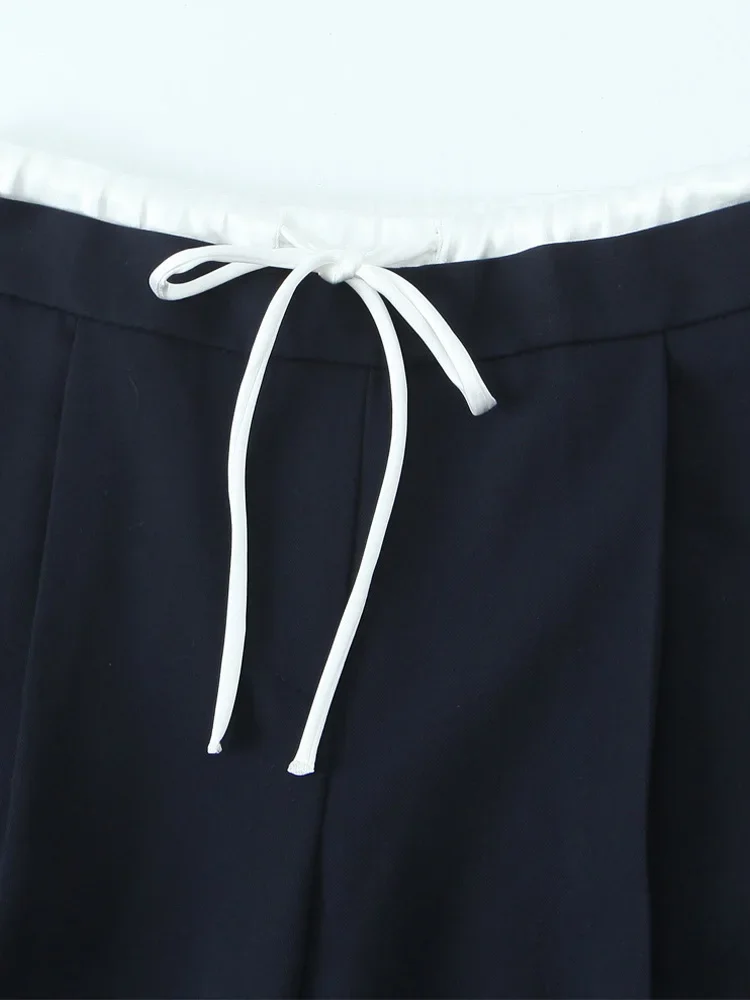Willshela Women Fashion Solid Lace Up Side Zipper Straight Pants Vintage High Elastic Waist Female Chic Lady Trousers