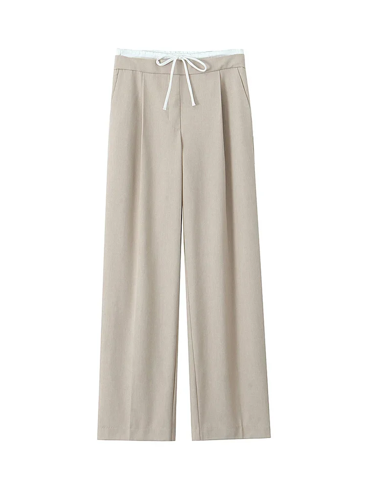 Willshela Women Fashion Solid Lace Up Side Zipper Straight Pants Vintage High Elastic Waist Female Chic Lady Trousers