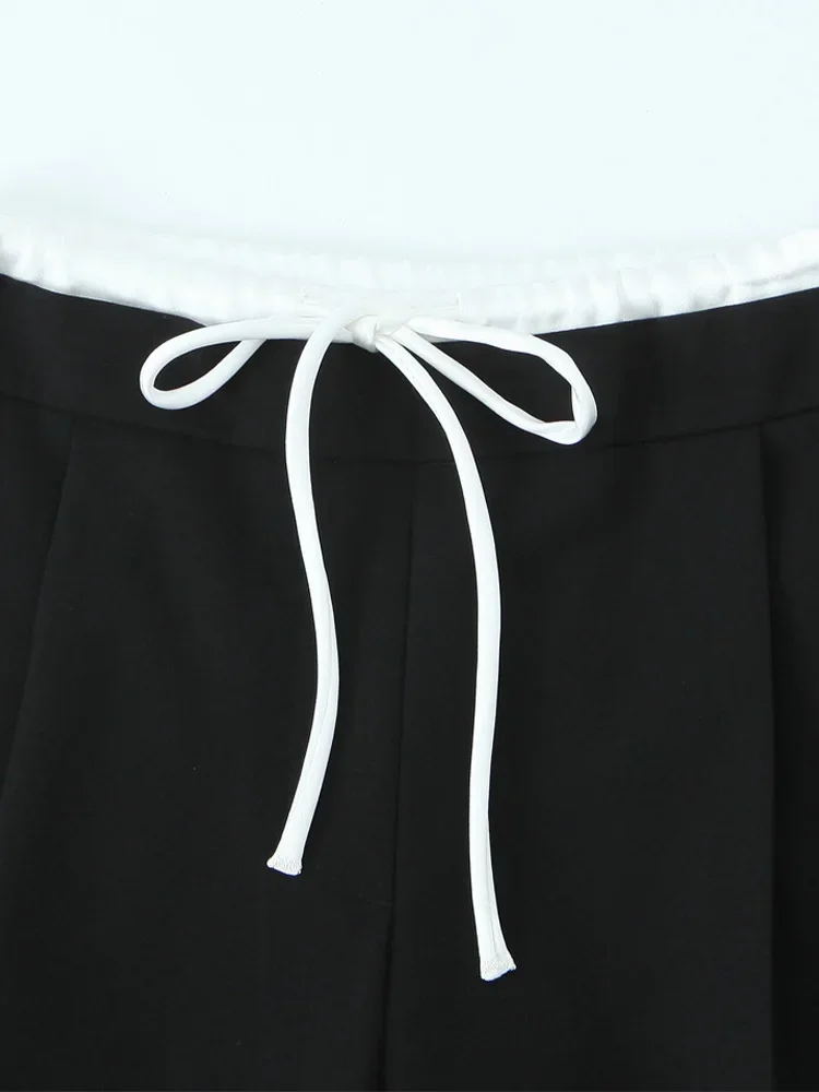 Willshela Women Fashion Solid Lace Up Side Zipper Straight Pants Vintage High Elastic Waist Female Chic Lady Trousers