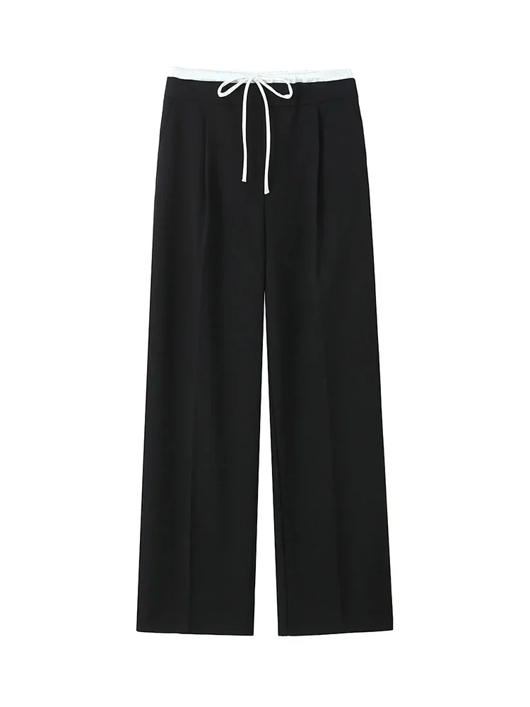 Willshela Women Fashion Solid Lace Up Side Zipper Straight Pants Vintage High Elastic Waist Female Chic Lady Trousers