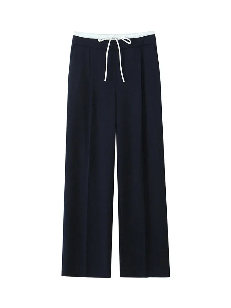 Willshela Women Fashion Solid Lace Up Side Zipper Straight Pants Vintage High Elastic Waist Female Chic Lady Trousers
