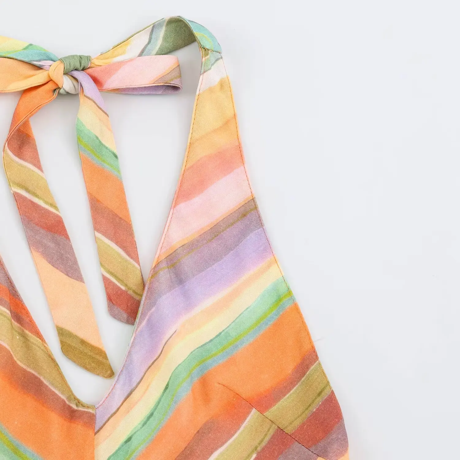 BSAY Women Halter Maxi Dress V‑Neck Colorful Chevron Stripe Print Sleeveless Back Tie Long Dress Summer Beach Vacation Sundress