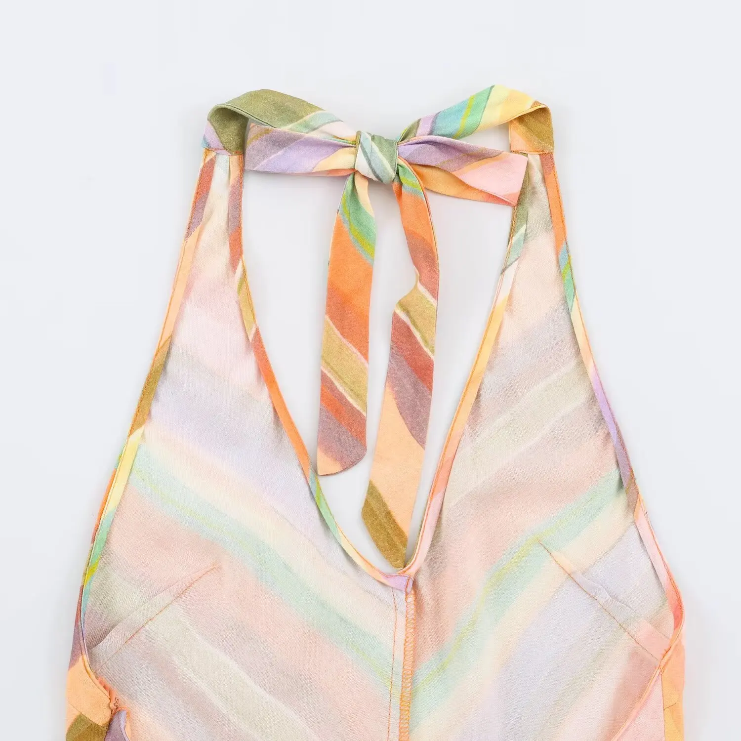 BSAY Women Halter Maxi Dress V‑Neck Colorful Chevron Stripe Print Sleeveless Back Tie Long Dress Summer Beach Vacation Sundress