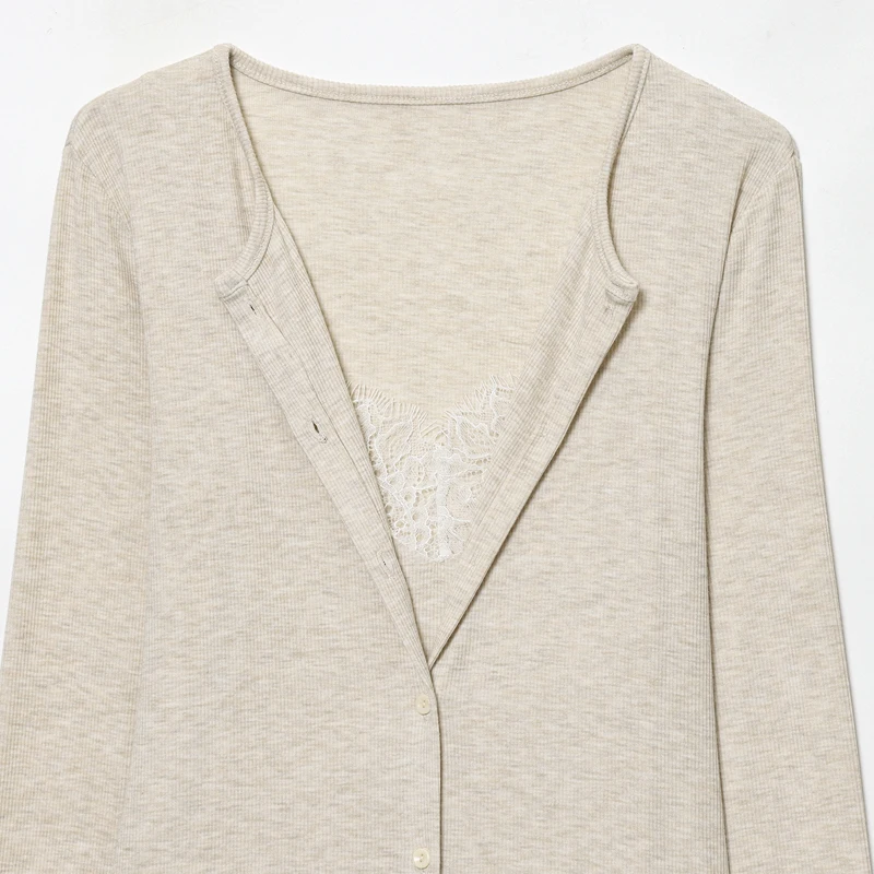 HXAO Crop Knit Cardigan For Women Autumn Spring Chic Lace Long Sleeve Knitwear Darkgrey Beige Sweaters Korean Popular Cardigans